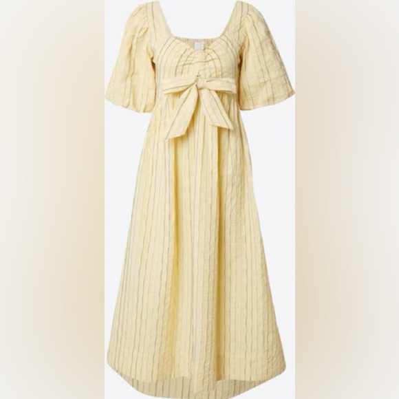 YAS NWT yellow midi dress size 8 striped bow front smocked midi - Picture 2 of 10